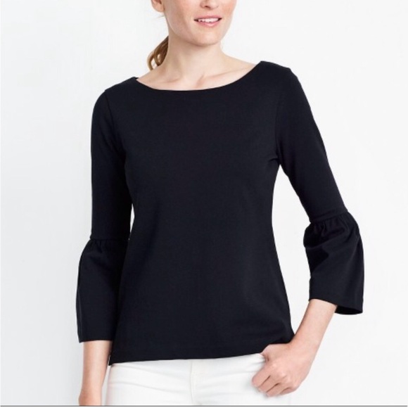 J.CREW SEMI-SHEER BLACK BLOUSE PEPLUM BELL SLEEVES XXL - Picture 1 of 7